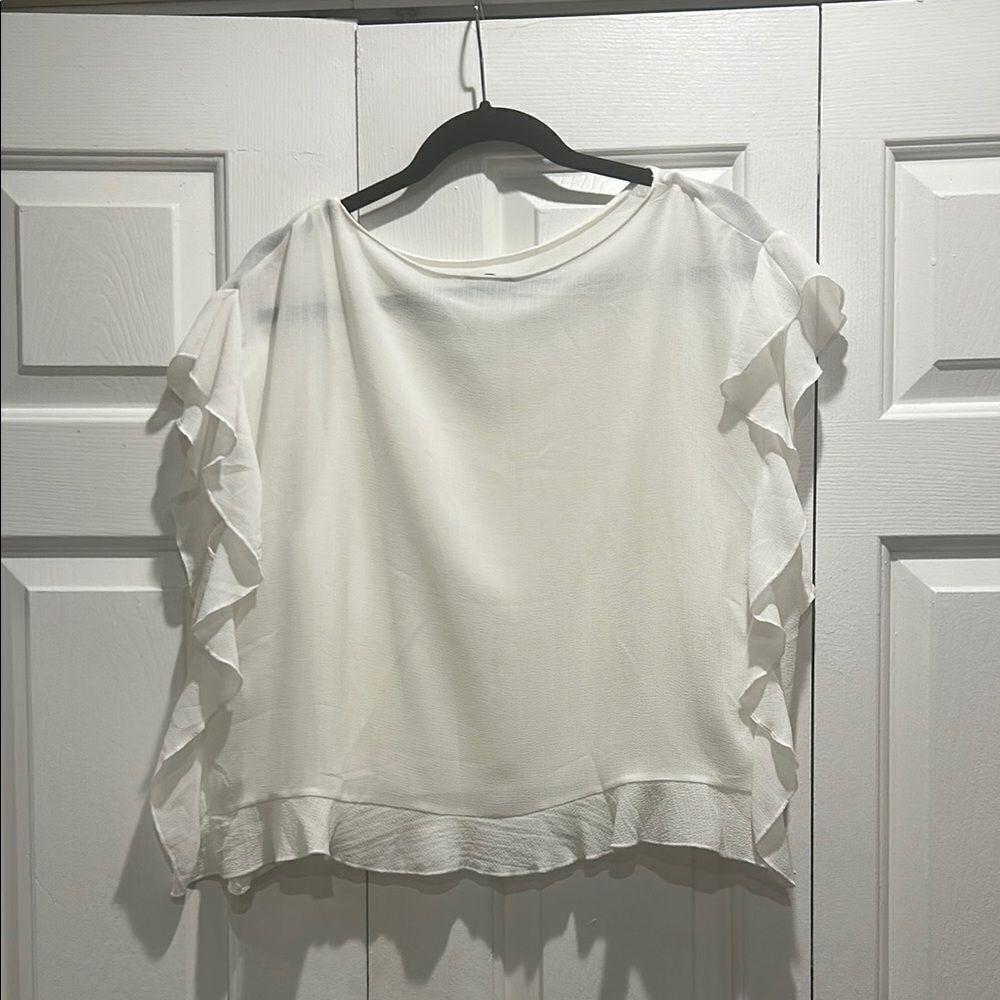 Zara White Ruffle Sleeve Top, XS - Picture 6 of 7